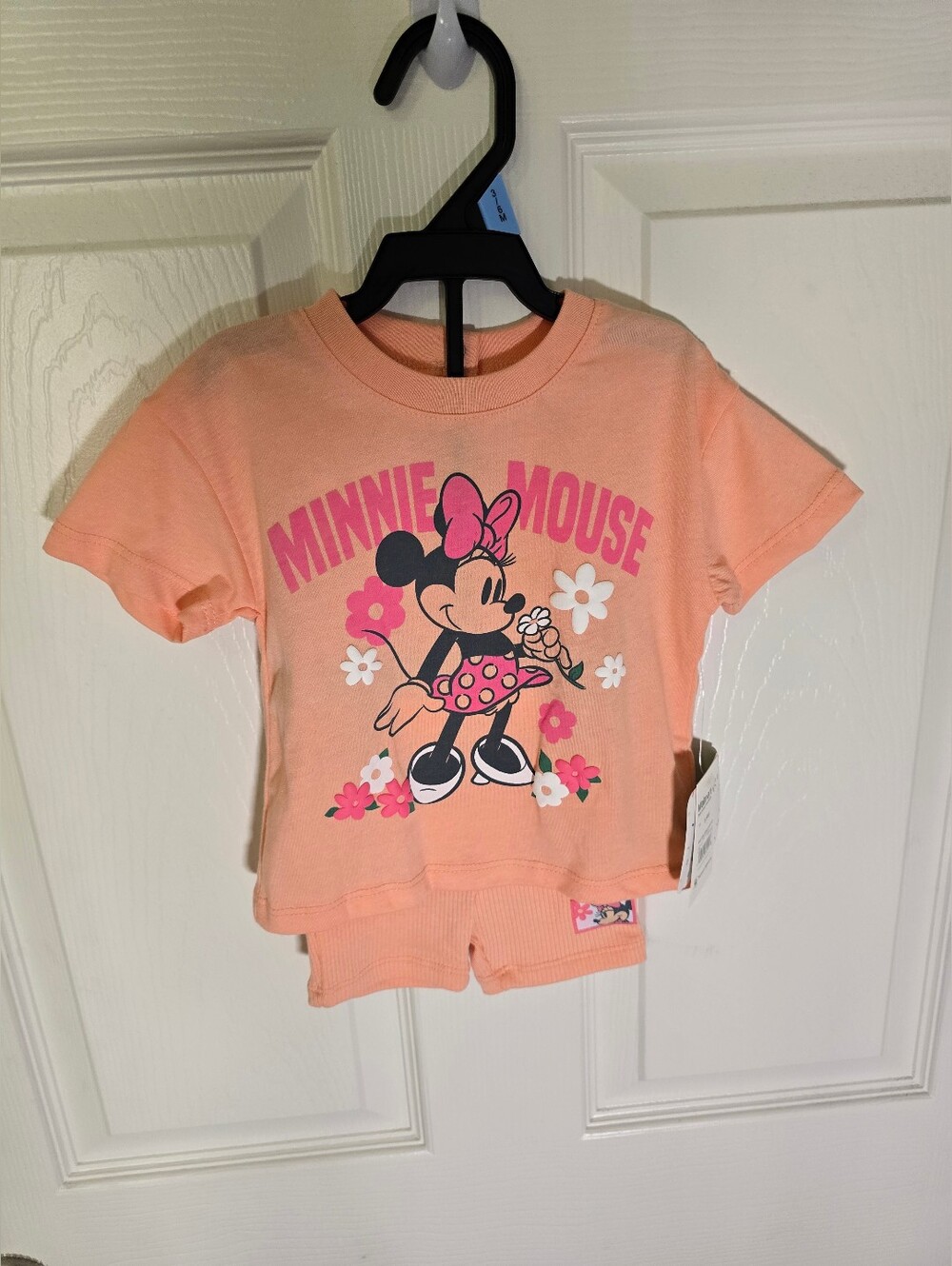 NWT Disney Minnie Mouse Girls Orange 2 Piece Shirt Shorts Set 6-9 Months